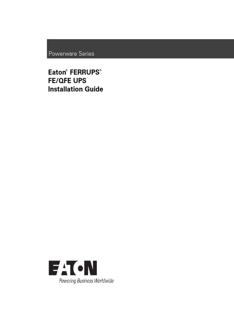 Eaton Ferrups Fe/Qfe Ups Installation Guide Powerware Series PDF