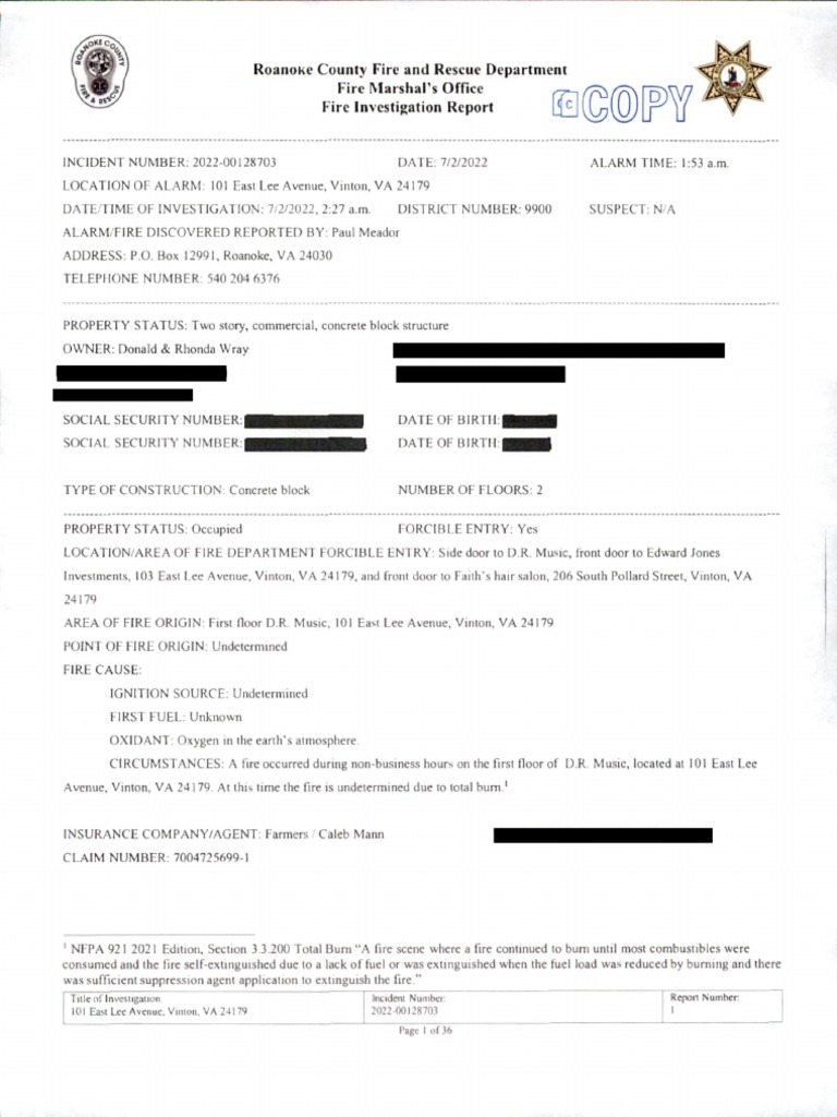 Fire Investigation Report - REDACTED | PDF