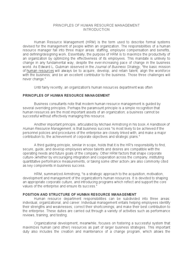 Human Resource Management Principles | PDF | Human Resource Management ...
