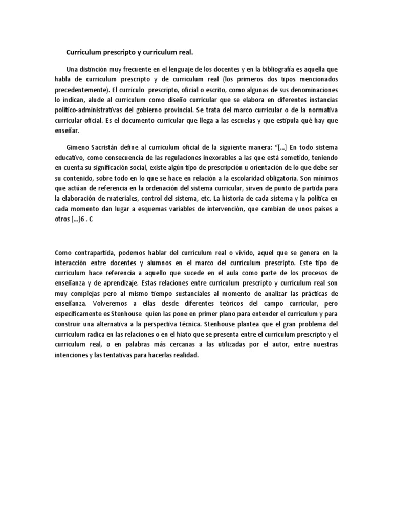 Distinción entre Curriculum Prescripto y Real | PDF | Plan de estudios ...