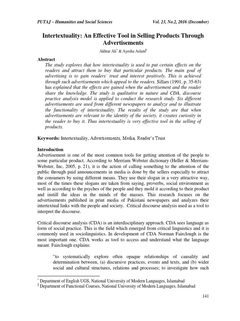 Intertextuality: An Effective Tool in Selling Products Through ...