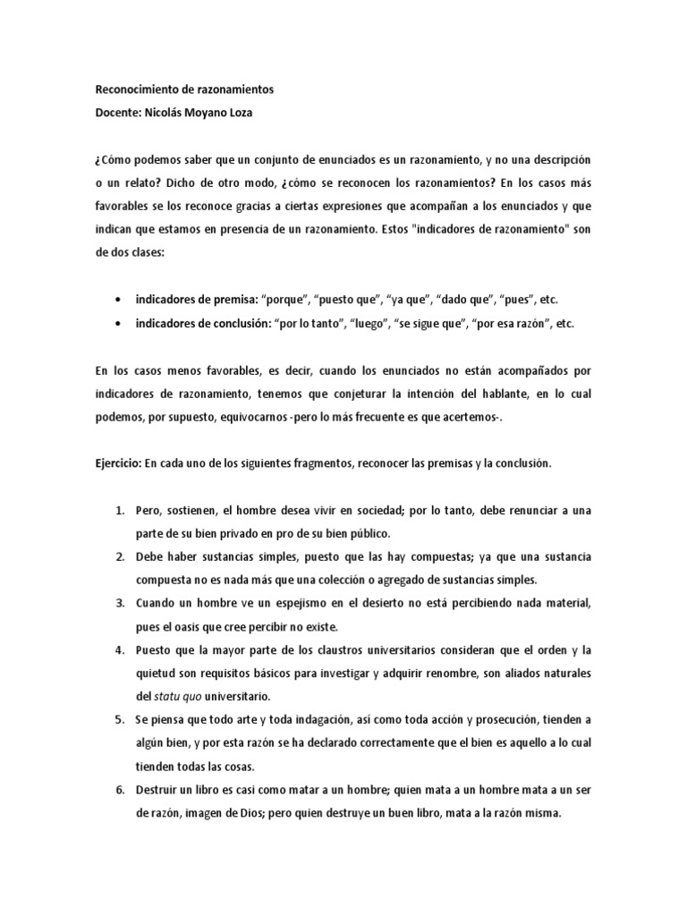 Reconocer premisas y conclusión | PDF | Razón | Teorías filosóficas