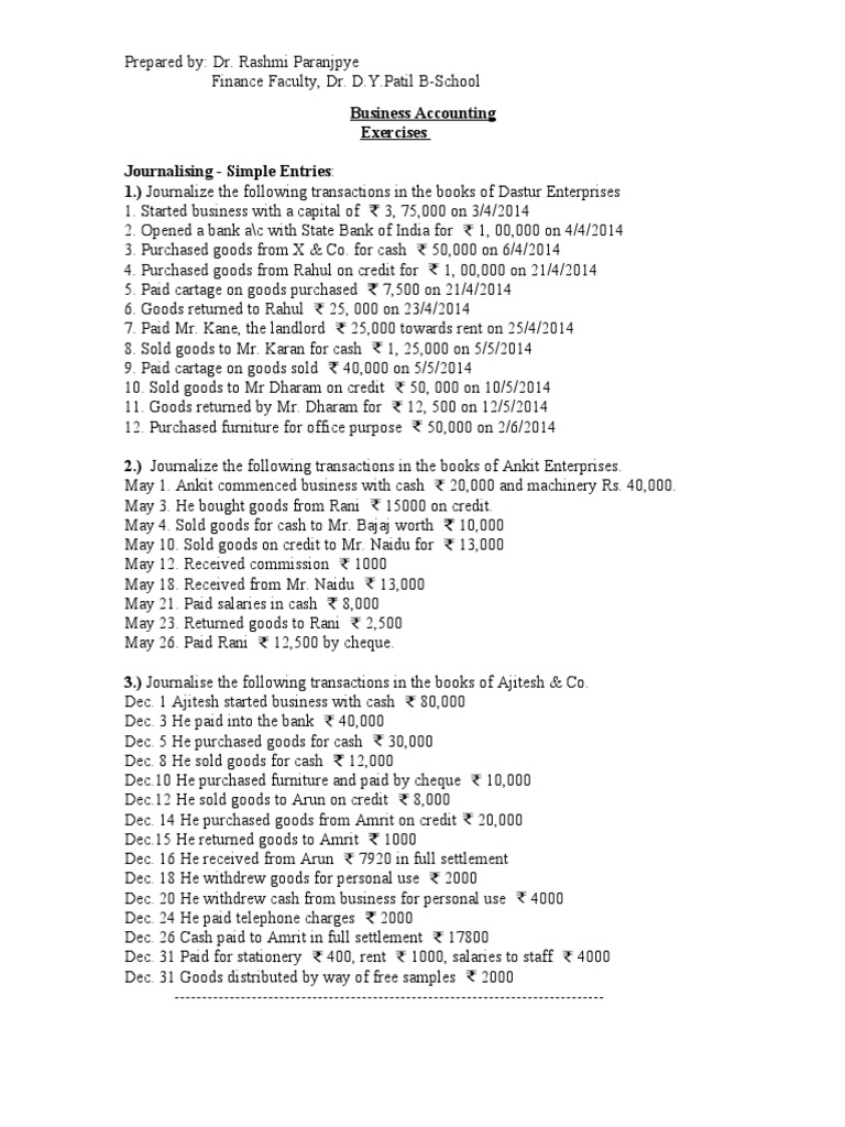 Accounting Fundamentals Journal EntriesExercises PDF Banking Financial Services