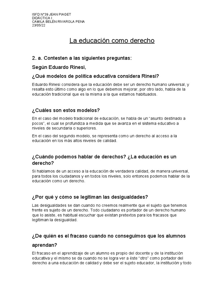 Educación como Derecho Universal | PDF | Desigualdad social ...