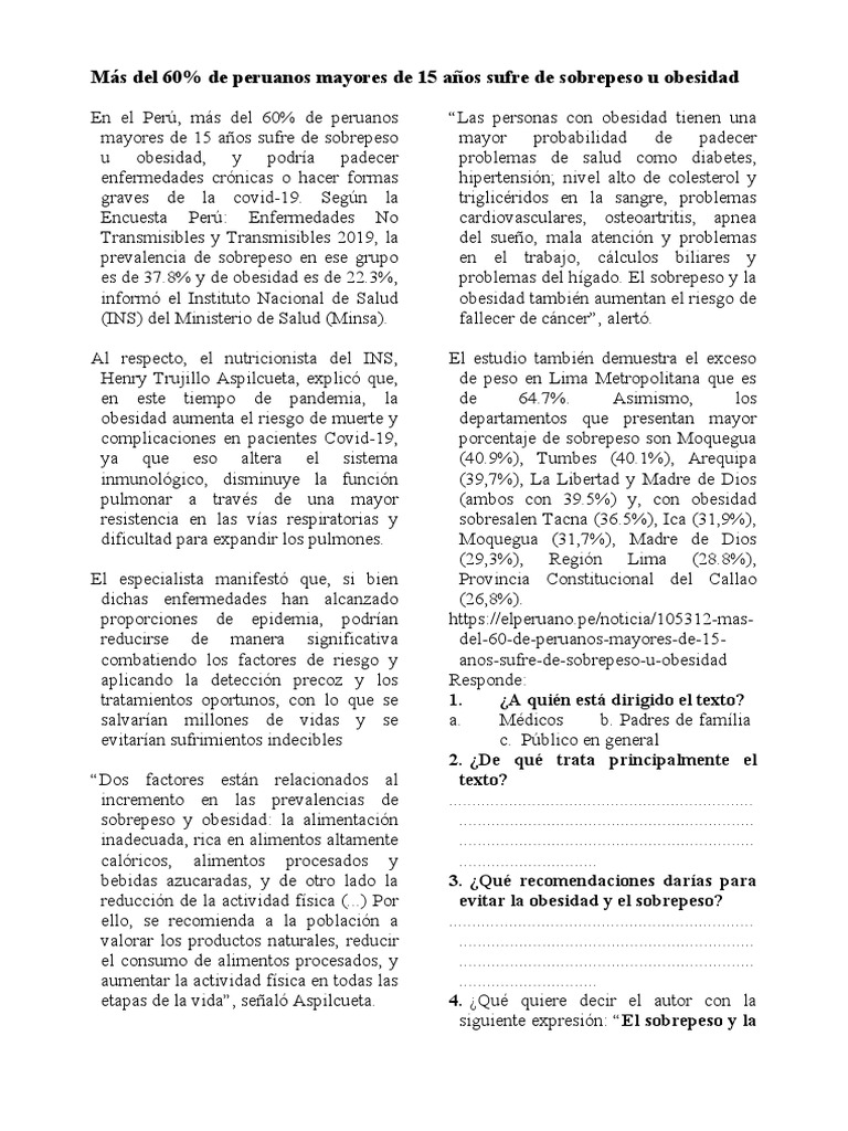 Plan Lector Pdf Obesidad Alimentos