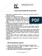 Instruções para Funcionamento Do Gerador: Rua Conde Dos Arcos, 880 - Lindoia - Curitiba - PR CNPJ:11.211.954/0001-60