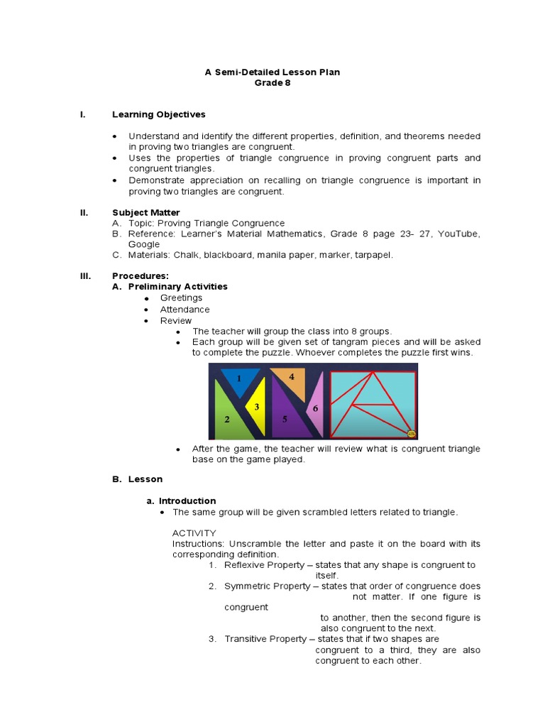 Proving Triangle Congruence in Grade 8 | PDF | Triangle | Geometry