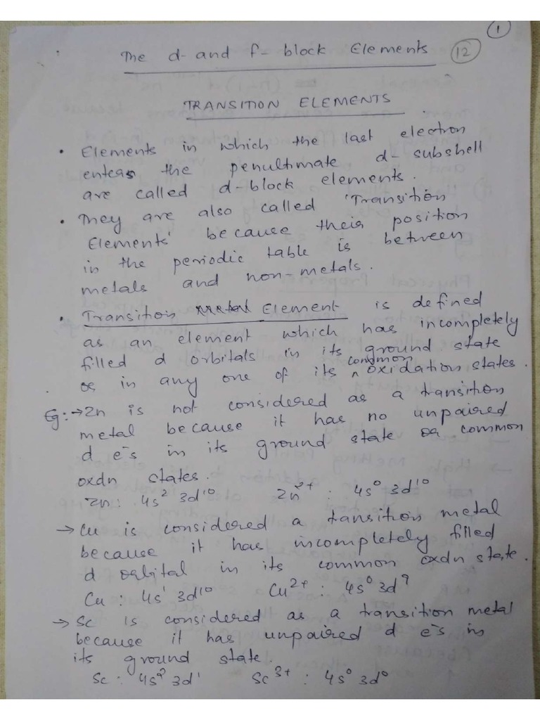 D And F Block Elements Pdf