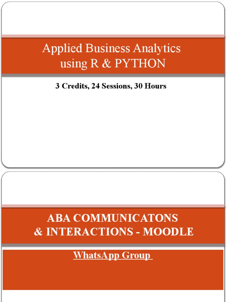 Applied Business Analytics Using R & PYTHON: 3 Credits, 24 Sessions, 30 ...