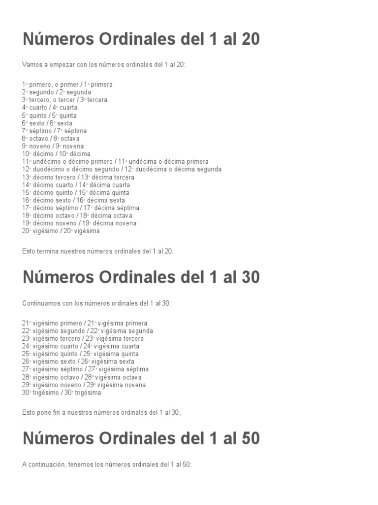 Números Ordinales del 1 al 1000 | PDF | Eventos recurrentes | Observancias