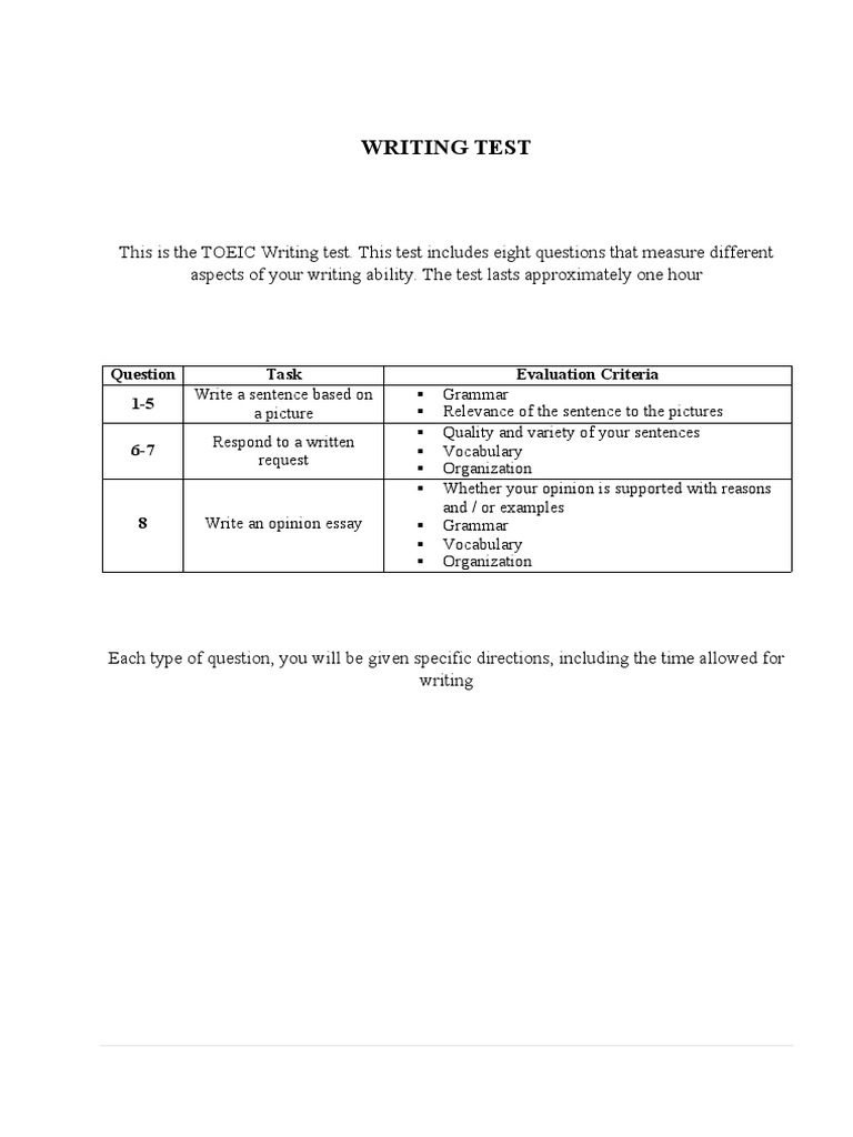 TOEIC Writing Test Overview | PDF | Language Arts & Discipline