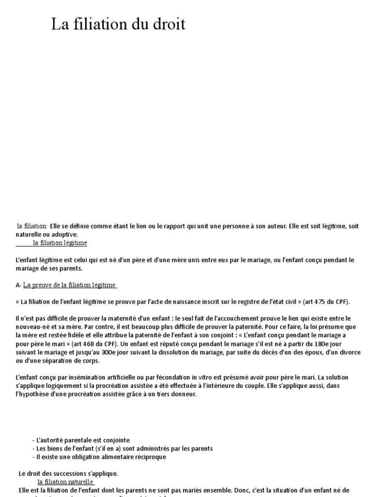 Filiation : Types et Définitions Juridiques | PDF | Filiation légitime ...