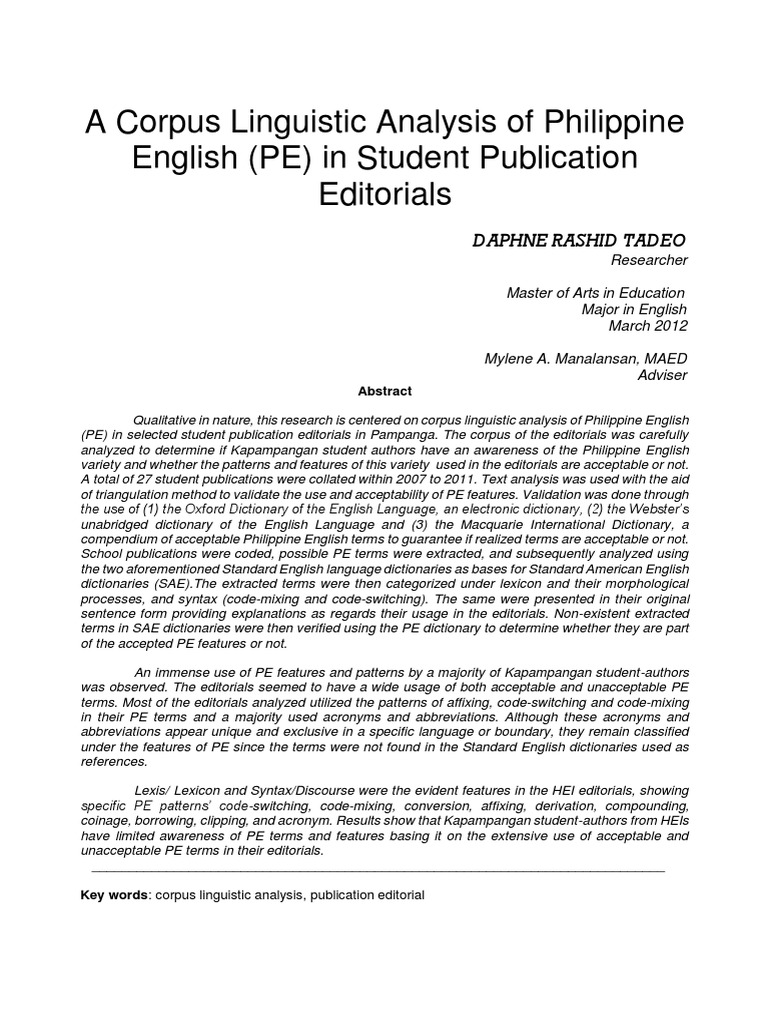 A Corpus Linguistic Analysis of Philippine English (PE) in Student ...