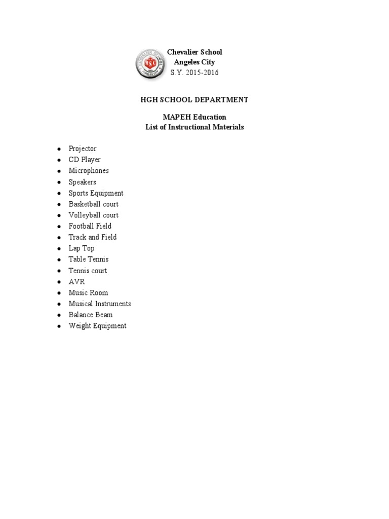 List of Instructional Materials PDF