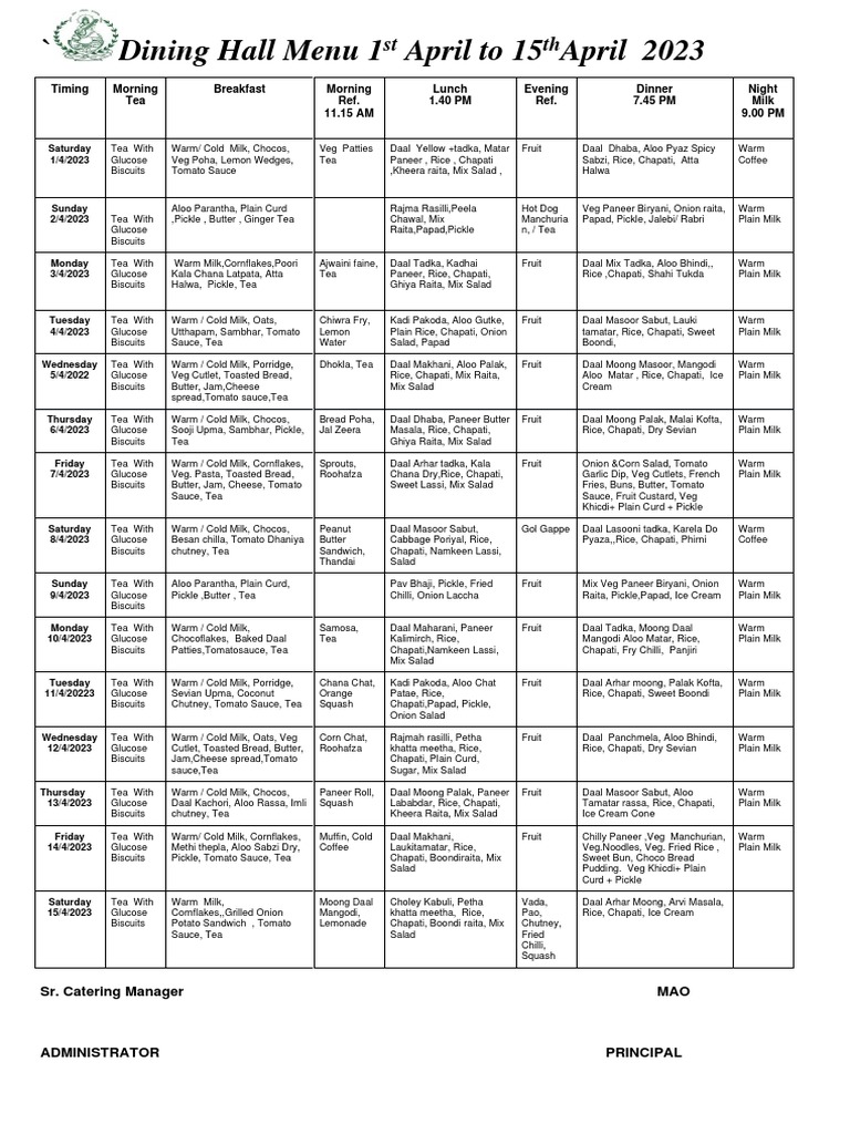  dining hall menu 1 april to 15 april 2023 st th pdf indian