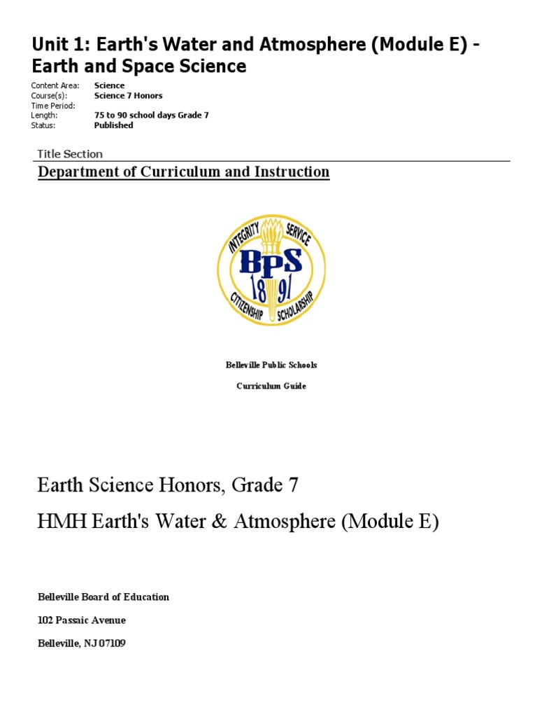 Earth science honors grade 7 hmh earth s water atmosphere module e