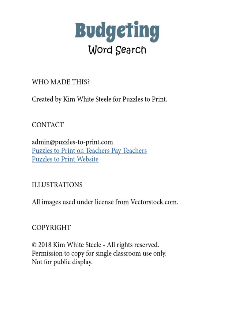 Budgeting Word Search | PDF | Cost Of Living | Investing