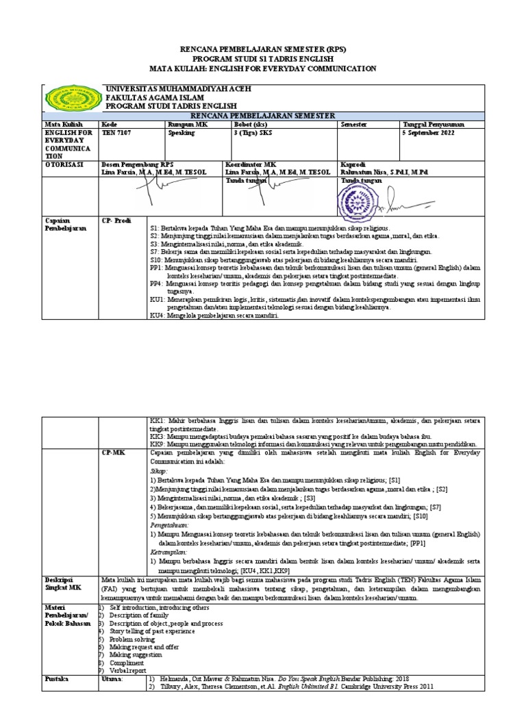RPS English for Everyday Communication | PDF | Karier & Perkembangan