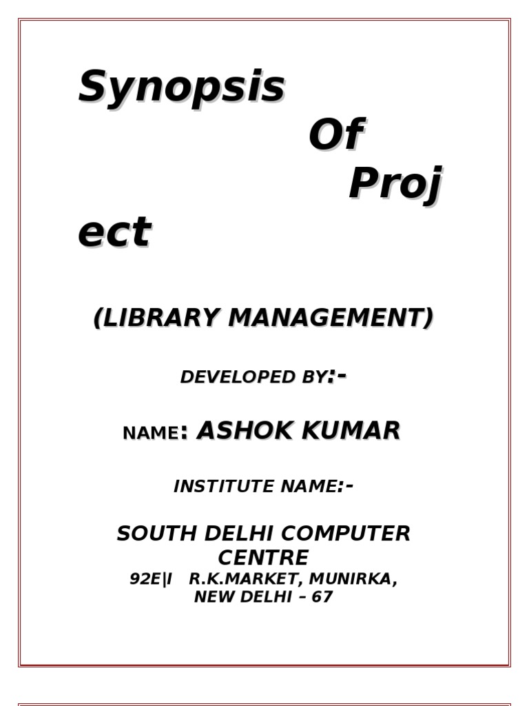 Synopsis 121 Final | PDF | Libraries | Areas Of Computer Science