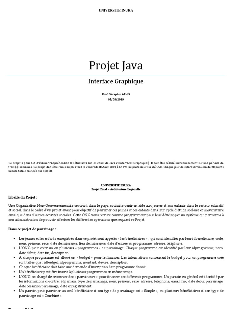 Projet Java : Gestion de Parrainage ONG | PDF | Programme informatique ...