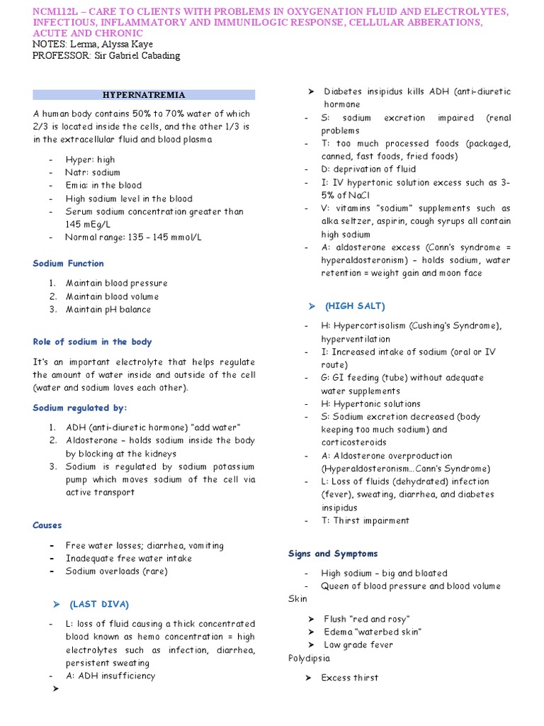 Hyper Hyponatremia LERMA | PDF | Dehydration | Clinical Medicine