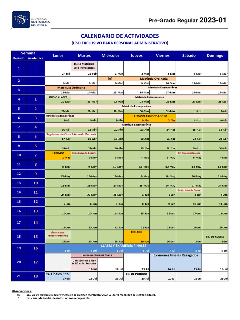 Calendario Academico USIL 2023 OficialG PDF