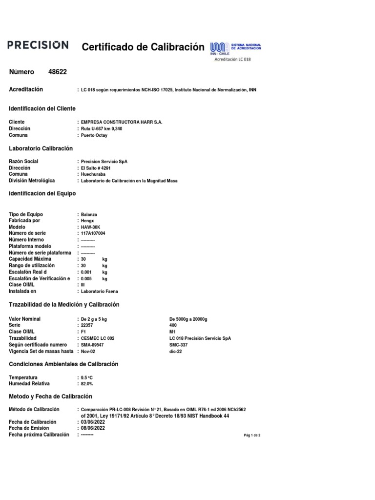SMC 48622 | PDF | Calibración | Kilogramo