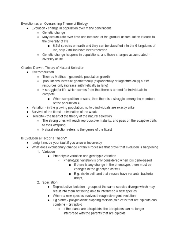 Cell Theory Notes PDF Cell (Biology) Natural Selection