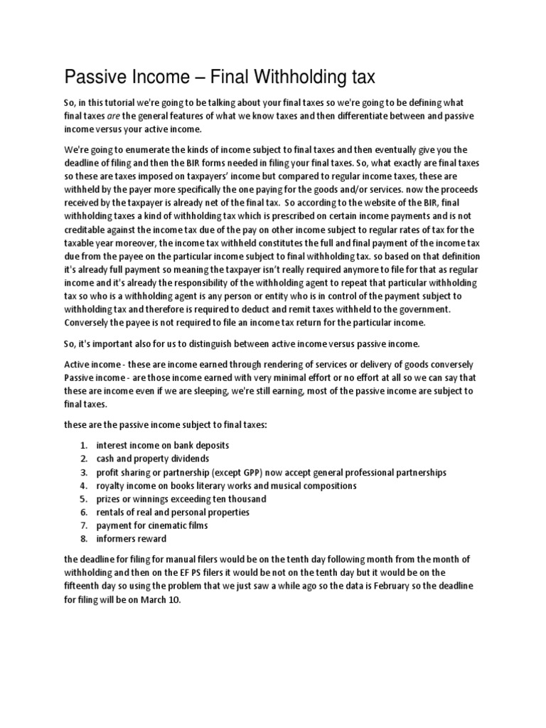 Passive and Capital Gains PDF Capital Gains Tax Tax