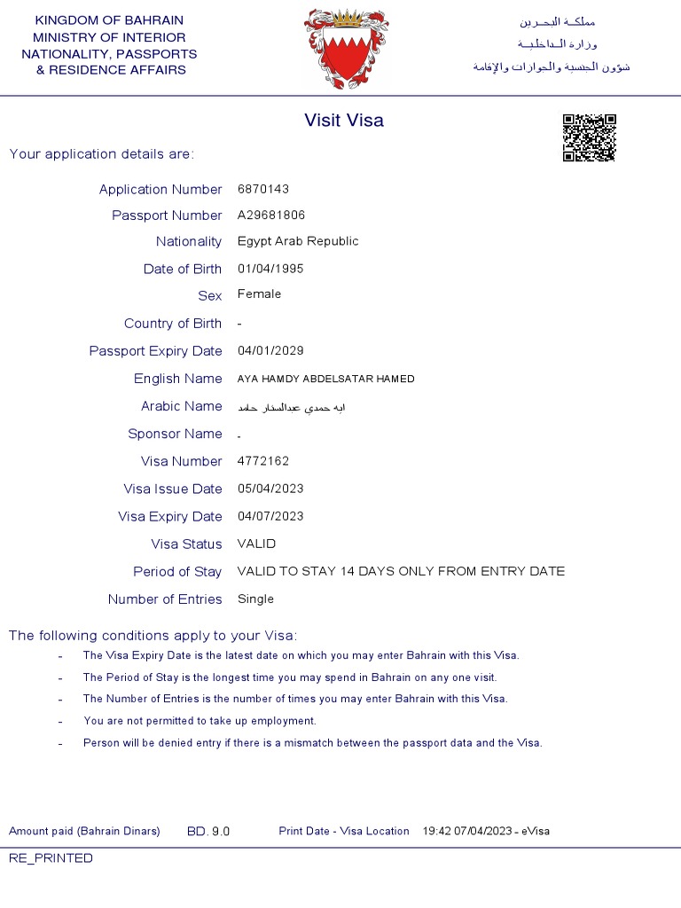 Bahrain Visa Conditions and Details | PDF