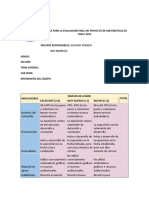 Rubrica para La Evaluación Final Del Proyecto de Matemáticas de CREA J 2022