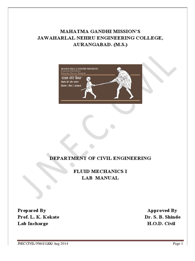 Fluid Mechanics I Lab Manual PDF Flow Measurement Engineering
