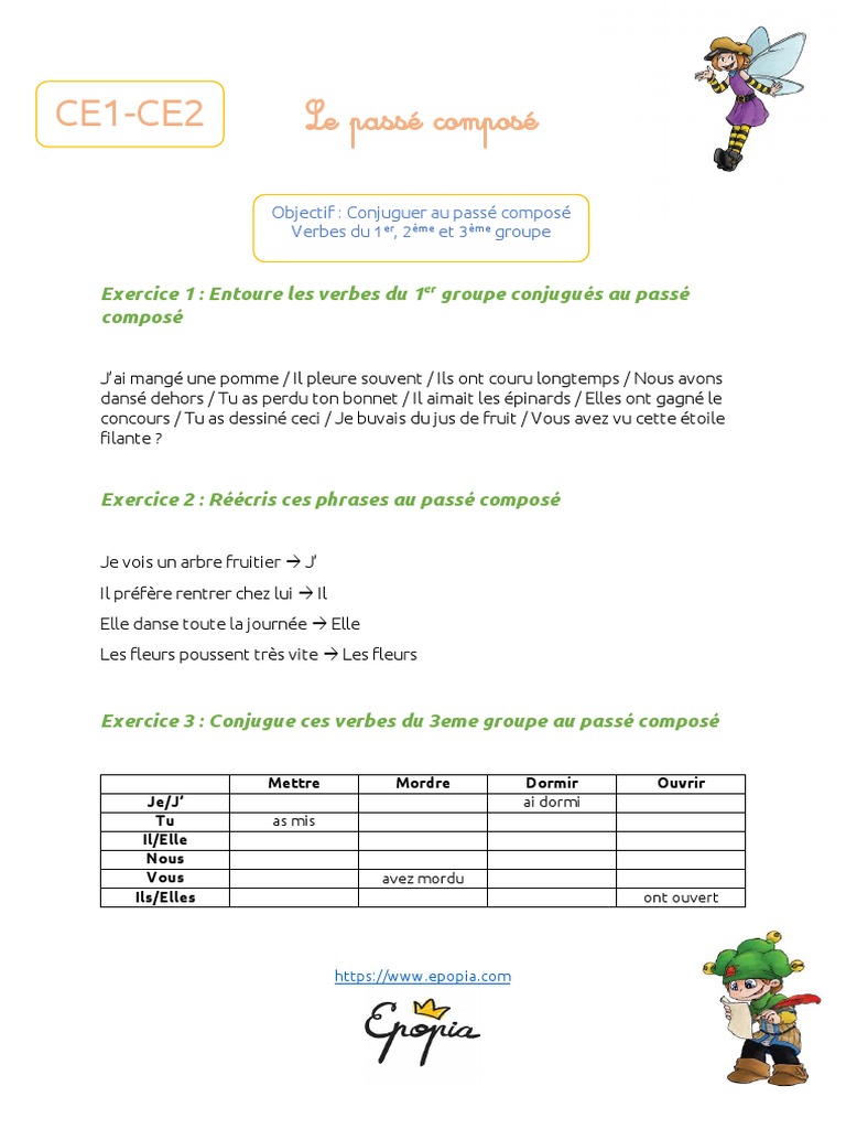 Exercice Sur Le Passé Composé Ce2 CE1-CE2: Le Passé Composé | PDF | Fruit | Arbres