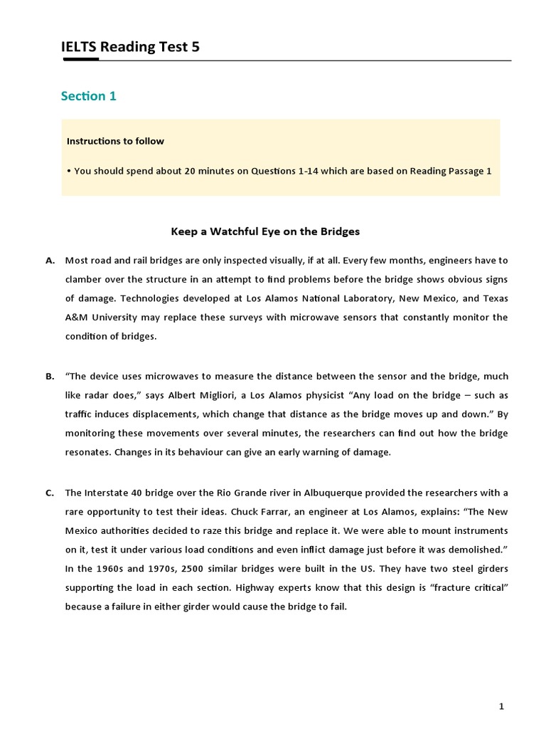 IELTS Reading Test 5 - Keep Watchful Eye Bridges | PDF | Coral Reef | Coast