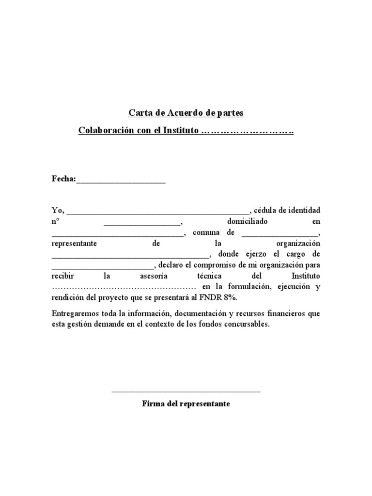 Carta de Acuerdo de Partes Colaboración Con El Instituto . | PDF