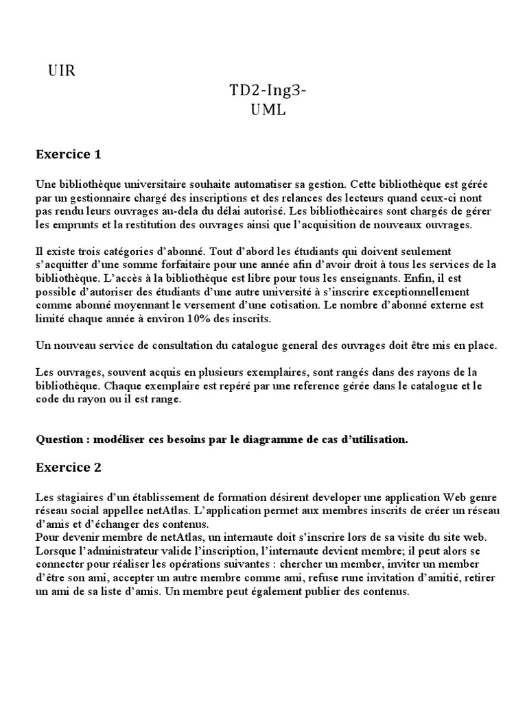 TD2 Uml | PDF | Bibliothèques | Internet
