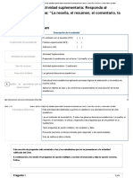 Examen - (ACDB1-15%) (SUP1) Actividad Suplementaria - Responda Al Cuestionario Con El Tema - "La Reseña, El Resumen, El Comentario, La Crítica"