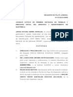 FALTA LABORAL JDO 8o 1a Instancia Trabajo Apersonamiento