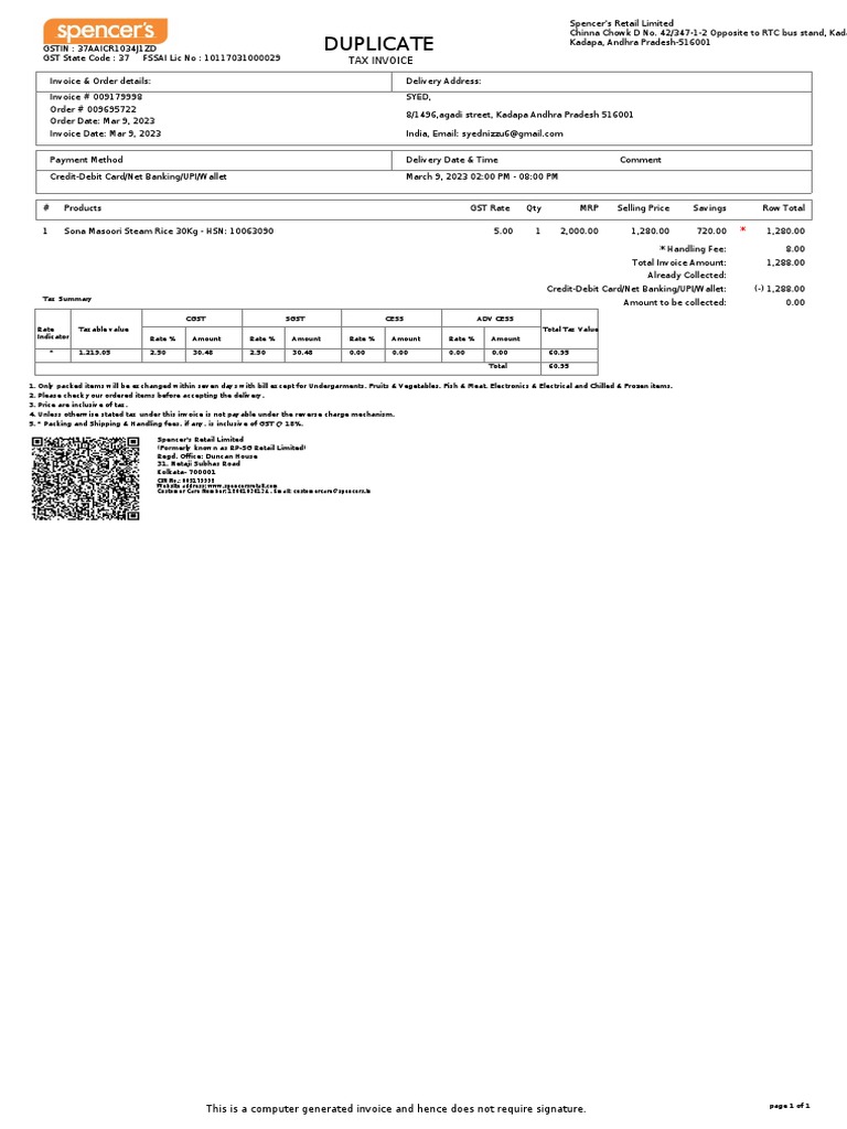 Duplicate Tax Invoice PDF Payments Trade