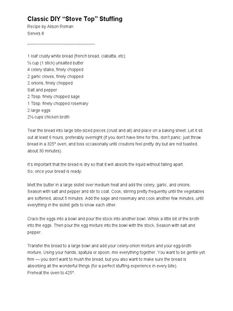 A Classic Stove Top Stuffing Recipe Featuring Bread, Vegetables, Herbs