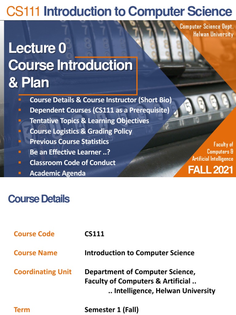 CS111 Intro. To CS (Lecture 0 - Fall 2021) | PDF | Computer Science ...