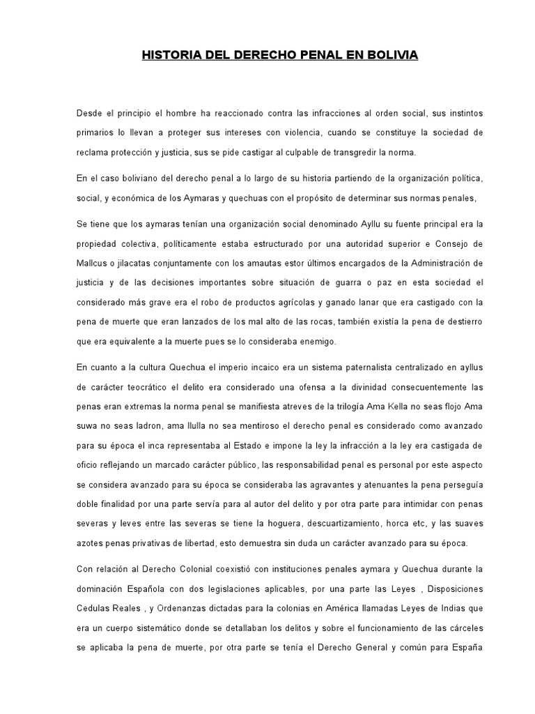 Historia Del Derecho Penal en Bolivia | PDF | Derecho penal | Castigos