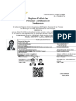 Registro Civil de Las Personas Certificado de Nacimiento: Datos de La Madre Datos Del Padre Datos Del Inscrito