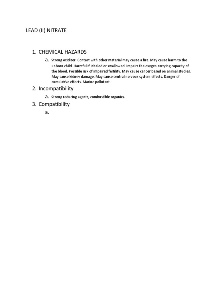 Lead (Ii) Nitrate 1. Chemical Hazards A PDF