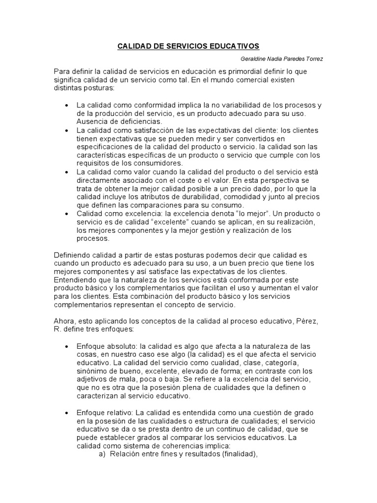 Calidad en Servicios Educativos | PDF | Calidad (comercial) | Producto ...