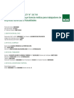 Orden de Reposo Ley #16.744 Este Documento Constituye Licencia Médica para Trabajadores de Empresas Adheridas A Mutualidades