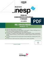 Prova de Conhecimentos Específicos e Redação - Ciências Humanas - 2 Fase Unesp 2016