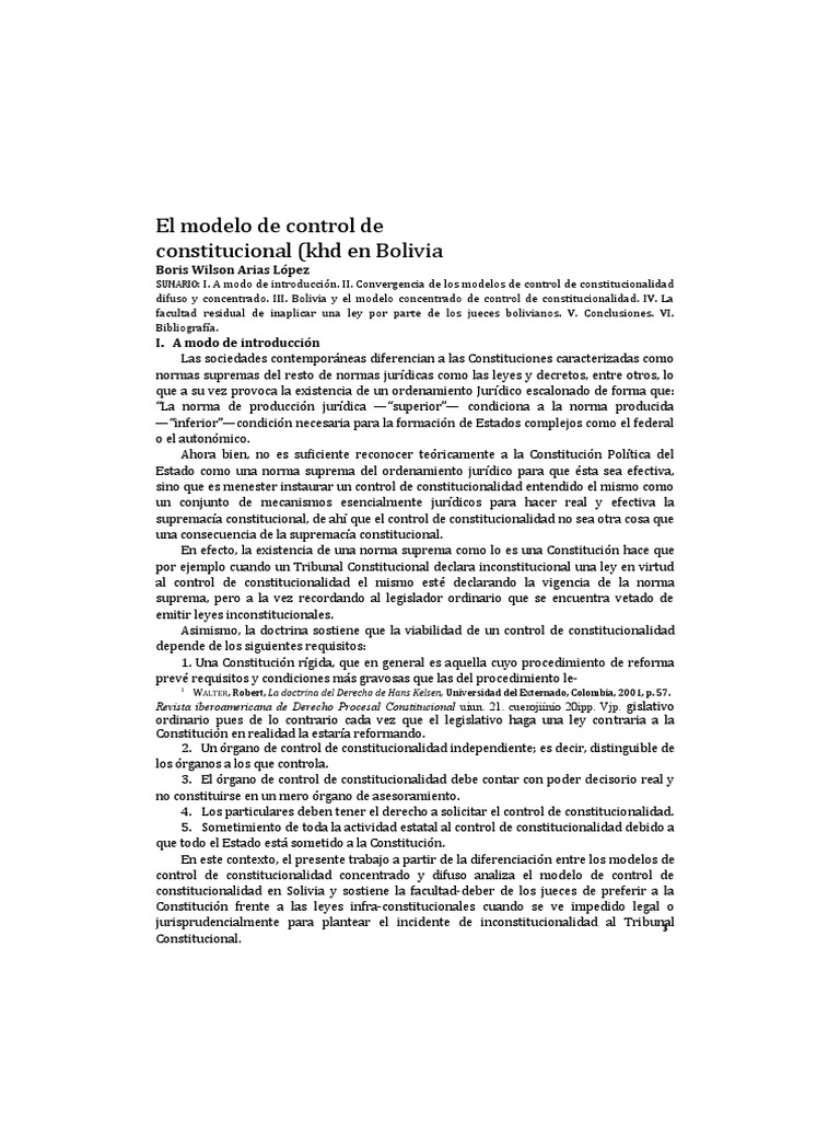 3.2 El Modelo de Control de Constitucionalidad en Bolivia Borias Arias