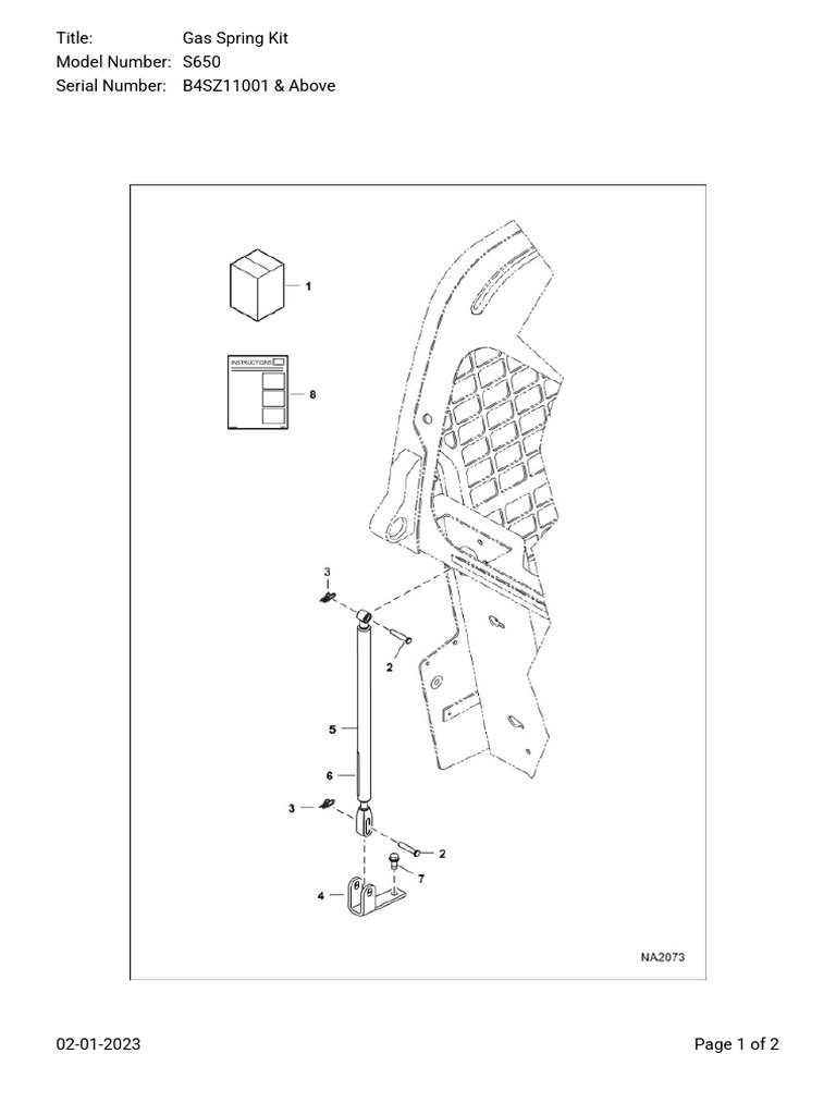 Title: Gas Spring Kit Model Number: S650 Serial Number: B4SZ11001 ...