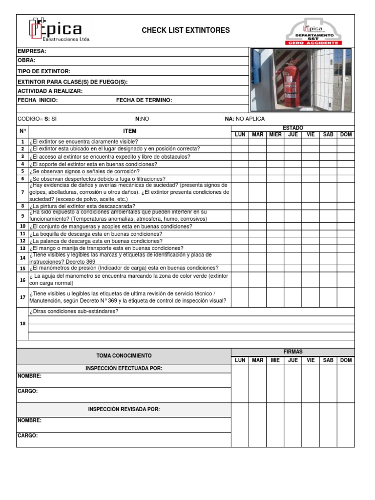 Check List Extintores | Descargar gratis PDF | Materiales | Ciencias ...